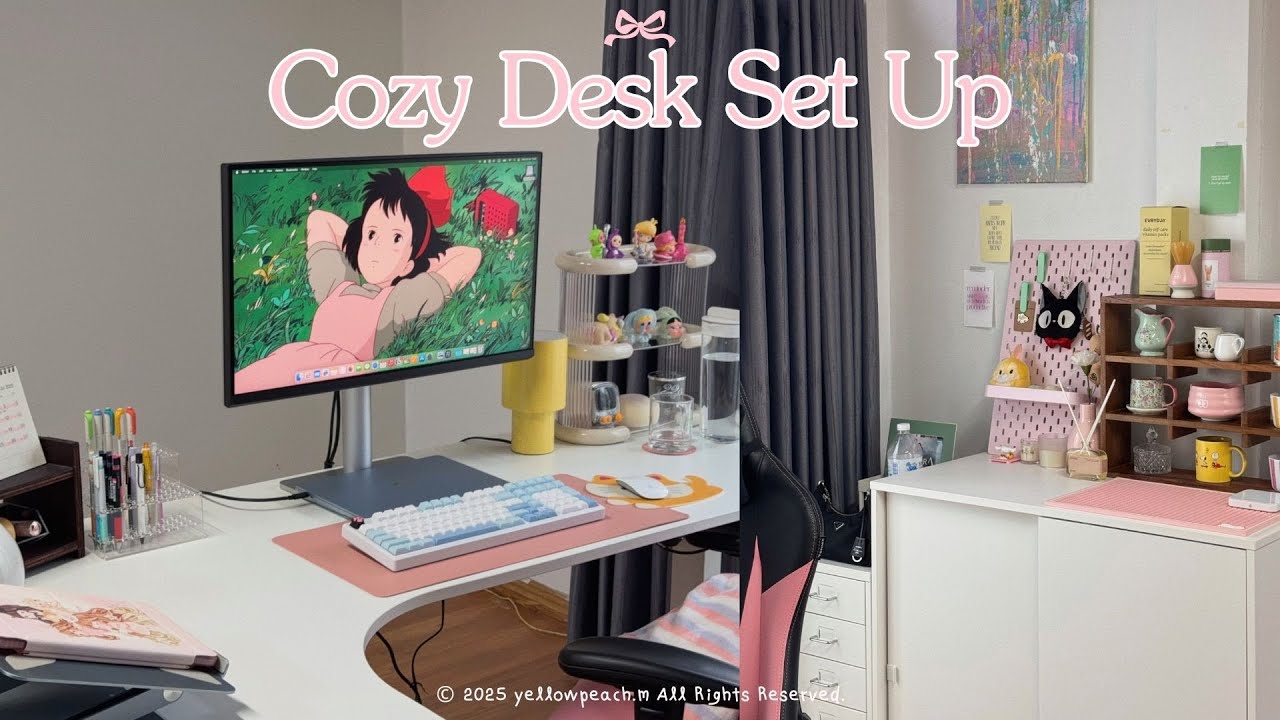 Cozy Desk Set Up 🎀: unboxing MacBook Air M4 and BenQ MA270U Monitor 🖥️ | yellowpeach.m