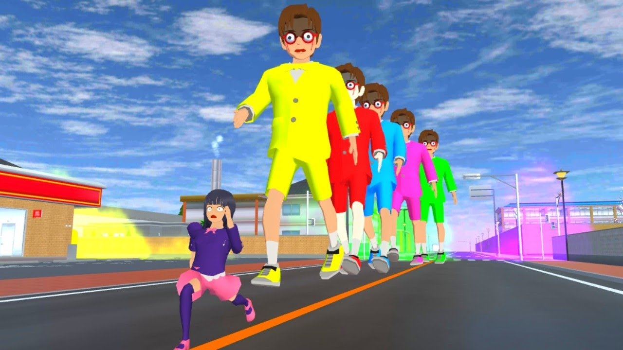 Mio dikejar 5 monster yuta berdasi didepan umart di sakura simulator 