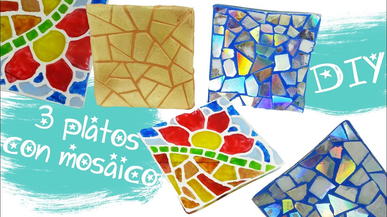 APRENDE EN 6 MINUTOS A DECORAR 3 PLATOS - RECICLAJE CREATIVO Y FALSO MOSAICO