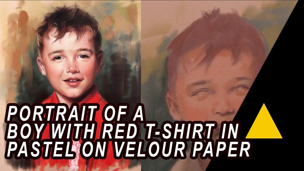 Portrait of a Boy with red t-shirt  in pastel on velour paper by Gerard Mineo