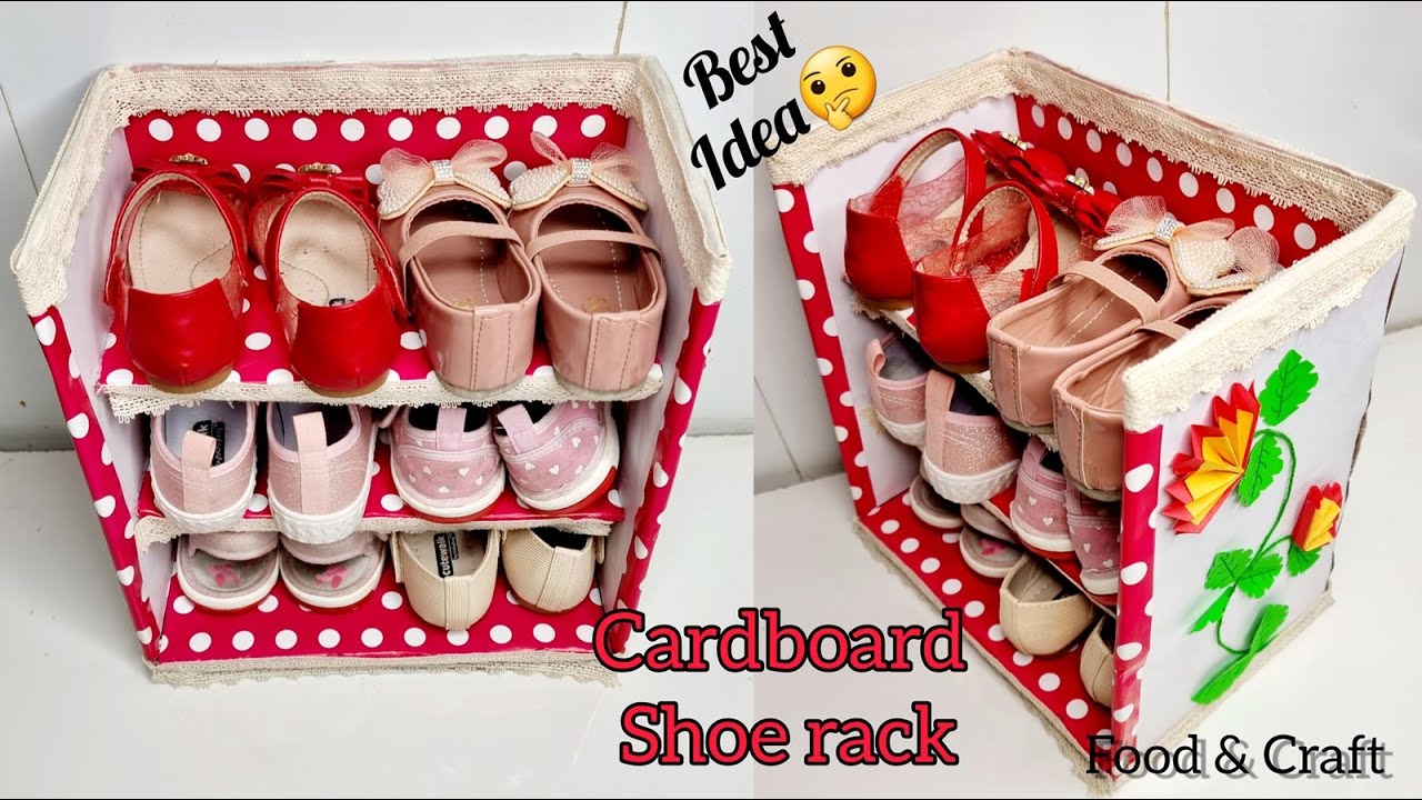 Simple Shoe Rack for baby From Waste Cardboard | Shoe Stand | Food and Craft