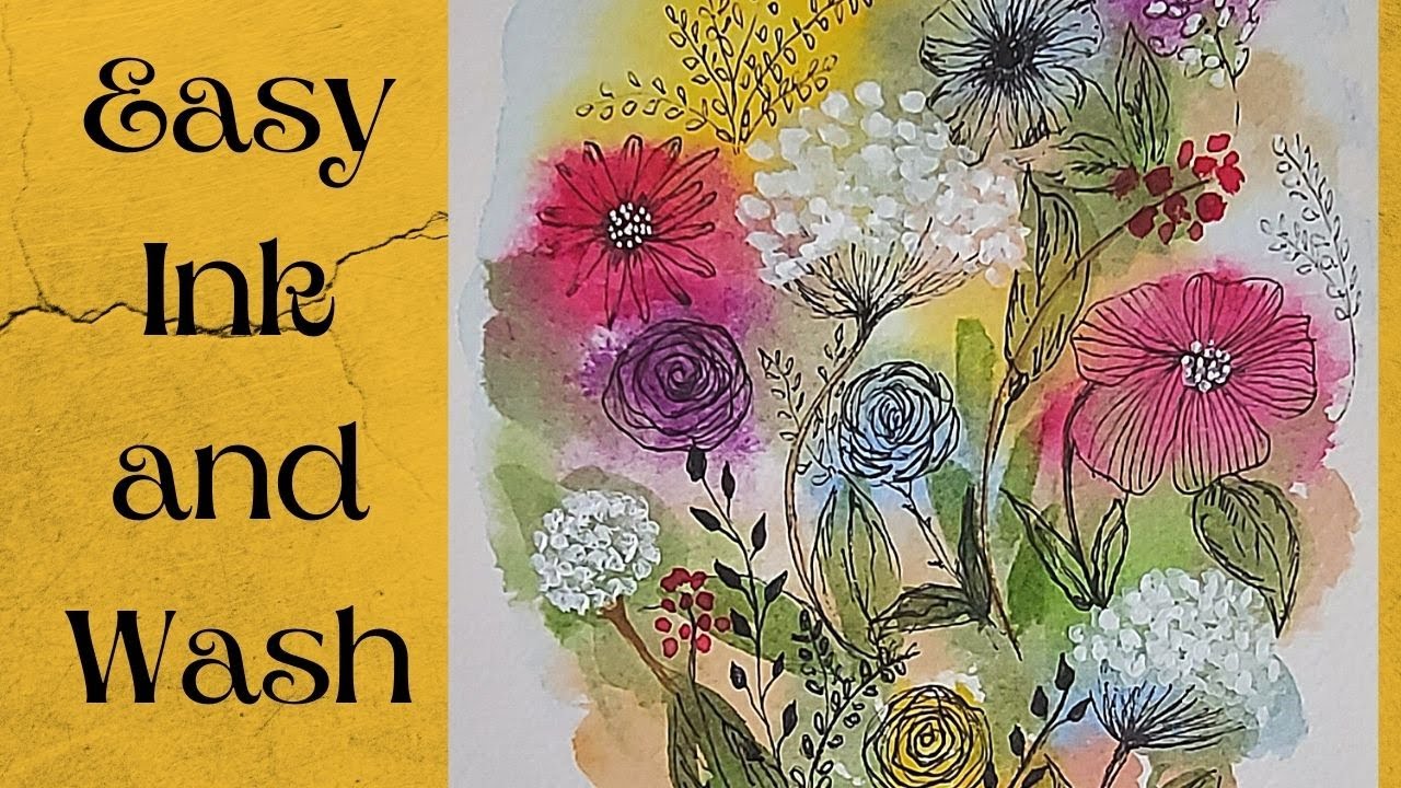 Line & wash loose watercolor flowers. How to create background & flowers for pen work in watercolor.