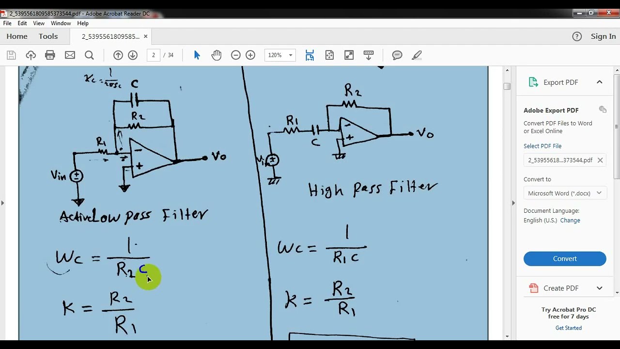 شرح دوائر كهربائية موضوع Active Filter مع حل المسائل