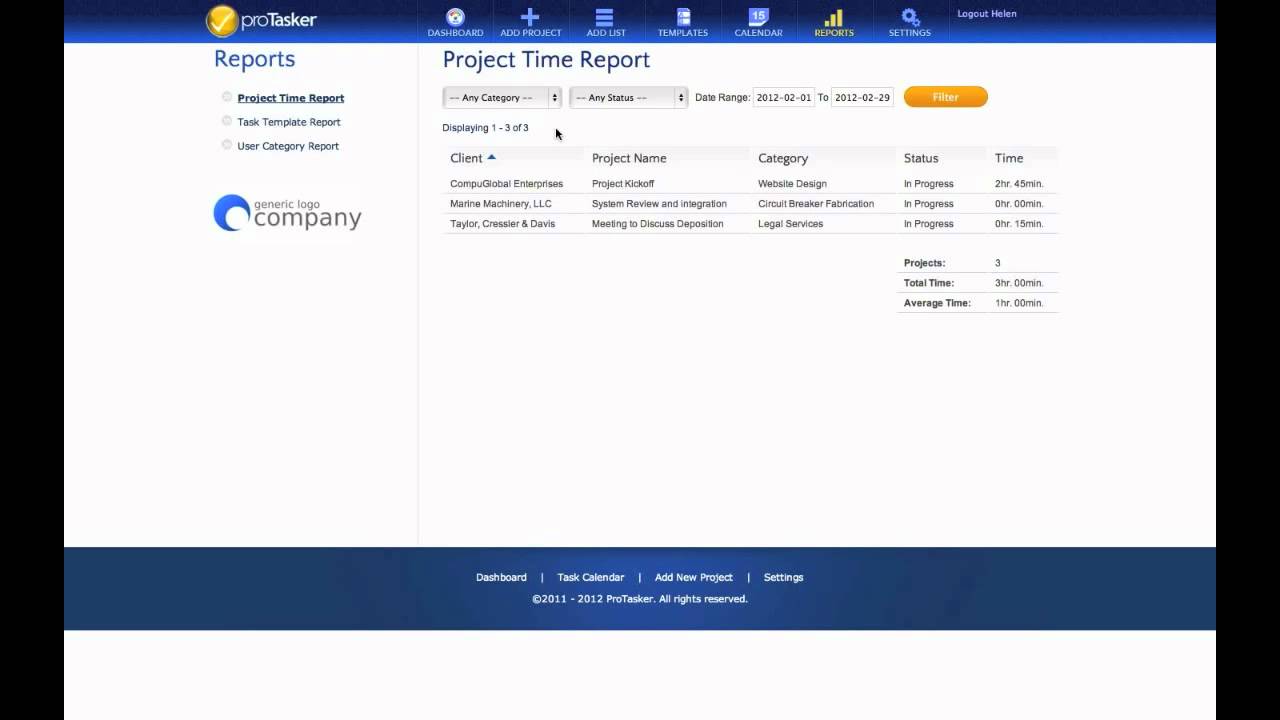 Running Reports through ProTasker Project Management Software