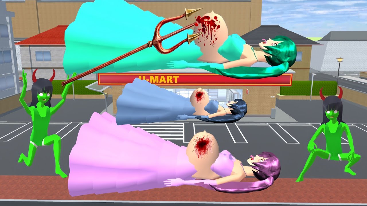 Three-colored Giant Barbie is attacked by zombie Mio - sakura school 