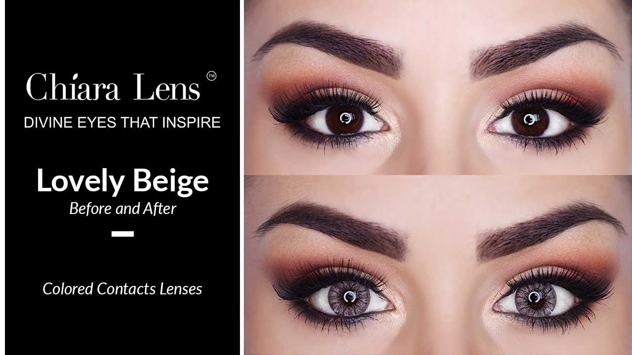 Chiara Lens - Lovely Beige  | Prima e Dopo Lenti a Contatto Marroni su Occhi Scuri