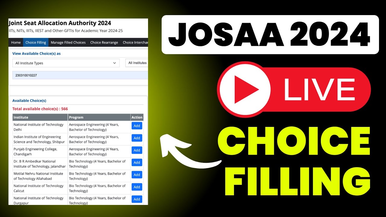 Josaa Counselling 2024: Live Registration Process & Choice Filling | Complete Process Step By Step ✅