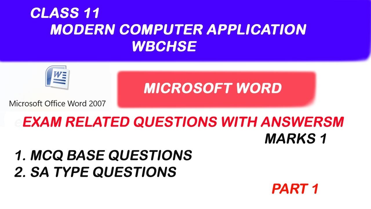 Microsoft Word | Exam related Questions with Answers | class 11 | Computer Application | WBCHSE