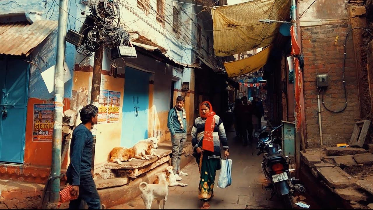 India: The Rat Runs of Varanasi. Narrow Streets. Morning Walk.