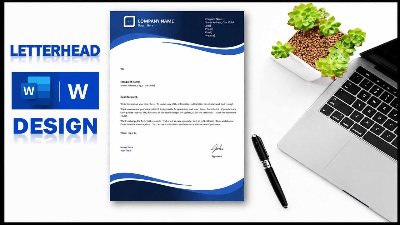 How to make Professional blue letterhead graphic template in Ms word