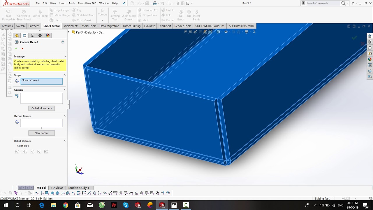 Lệnh Corners trong Sheet Metal của Solidworks