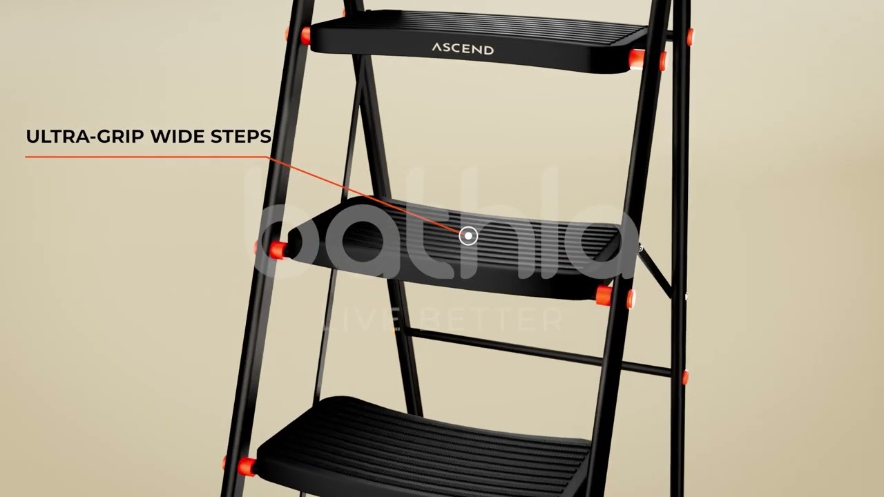 Bathla Ascend Steel Heavy Duty Ladder for Home | Wide Anti-Slip Steps | 5 Year Manufacturer Warranty