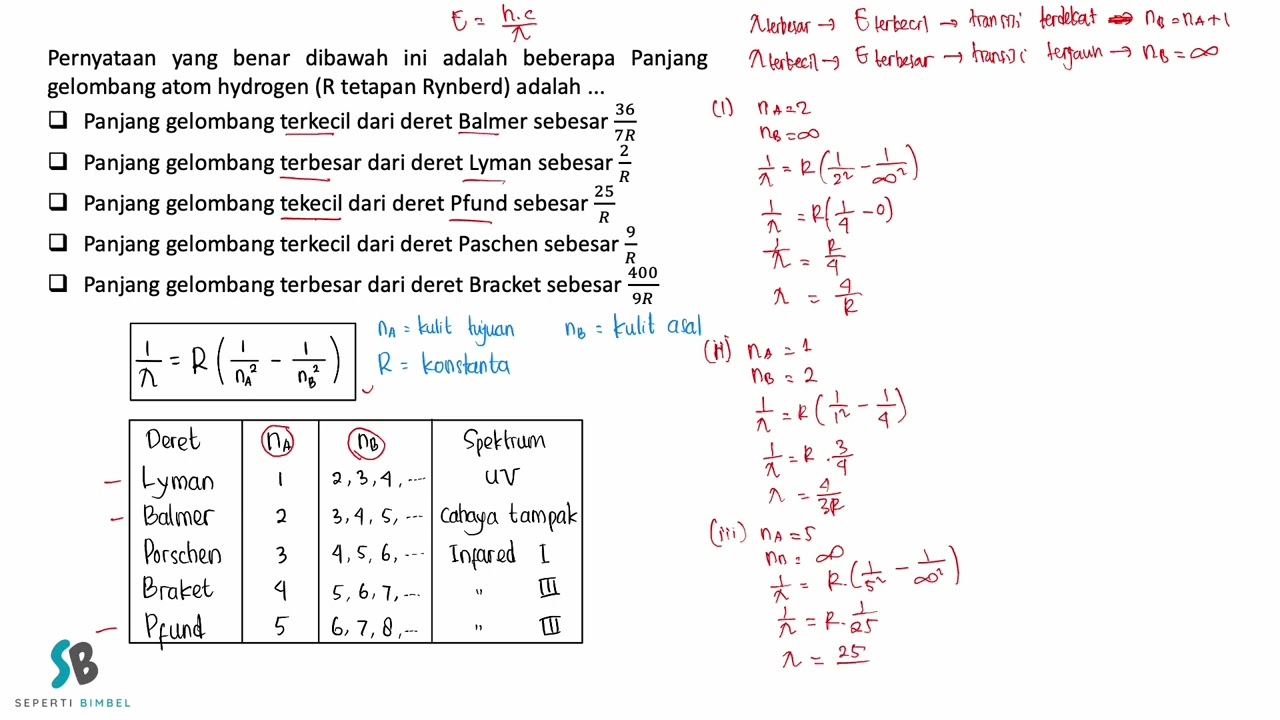 Pernyataan yang benar dibawah ini adalah beberapa Panjang gelombang atom hydrogen R tetapan Rynberd