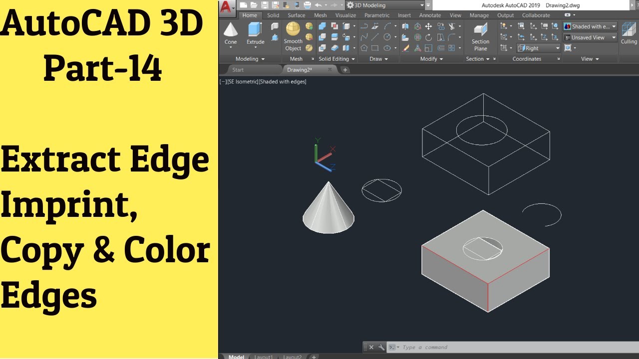 #14 AutoCAD 3D Tutorial- Extract Edge, Imprint, Copy And Color Edges