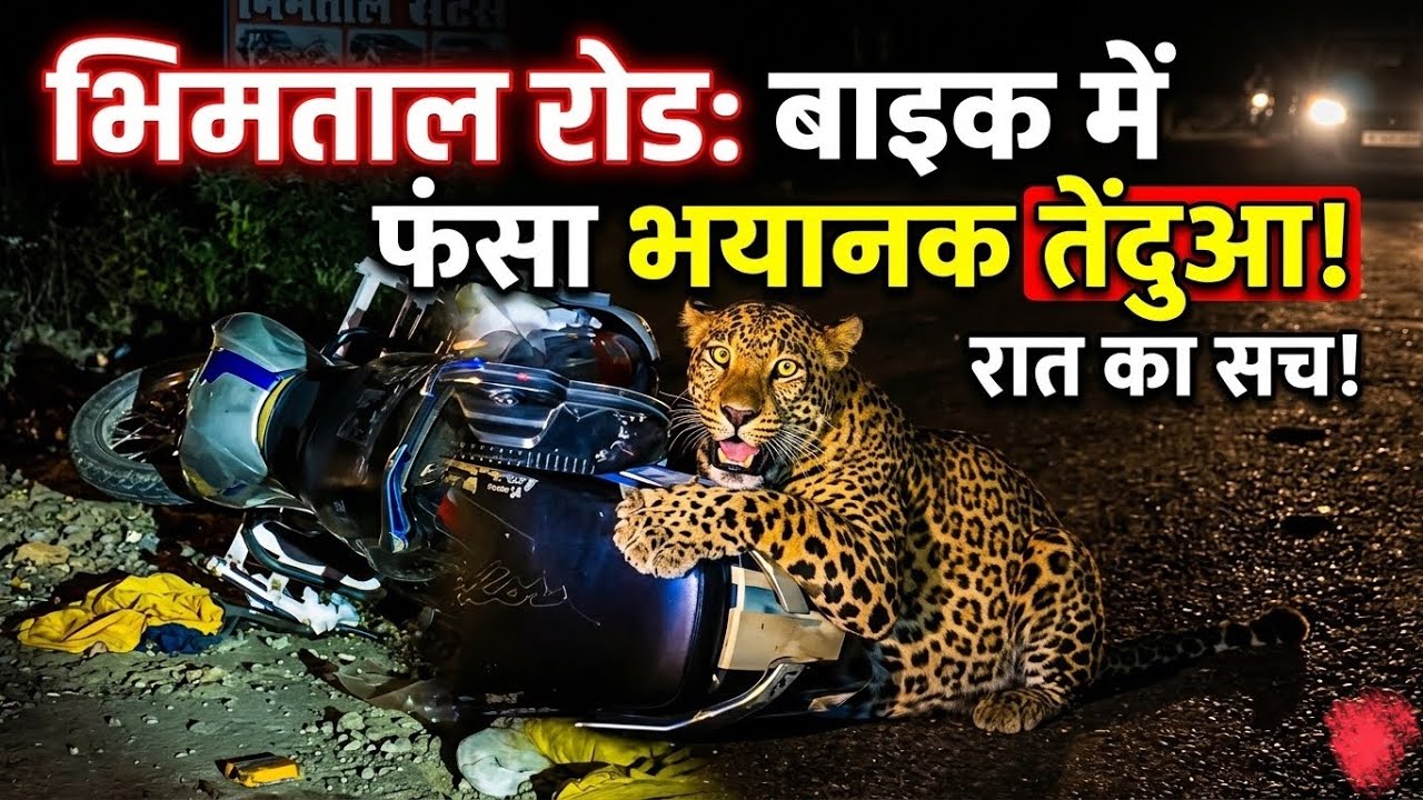 Bhimtal Road: Bike mein fansa bhayanak Tendua! 😱 | Rat ka Sach! #bhimtal #news #tiger 