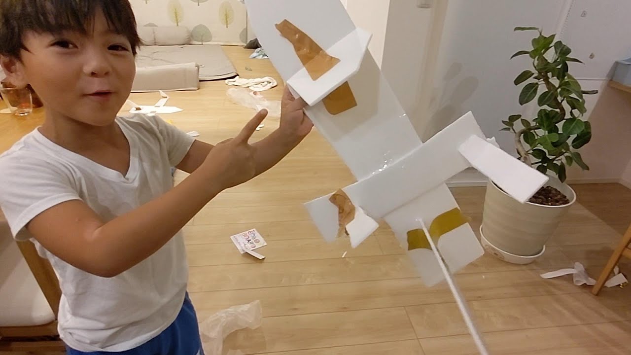 おさえブロック飛行機vsを作ったおいちゃん飛行実験 工作　＃1242　ひなごんおいちゃんどんちゃん三兄弟vlog