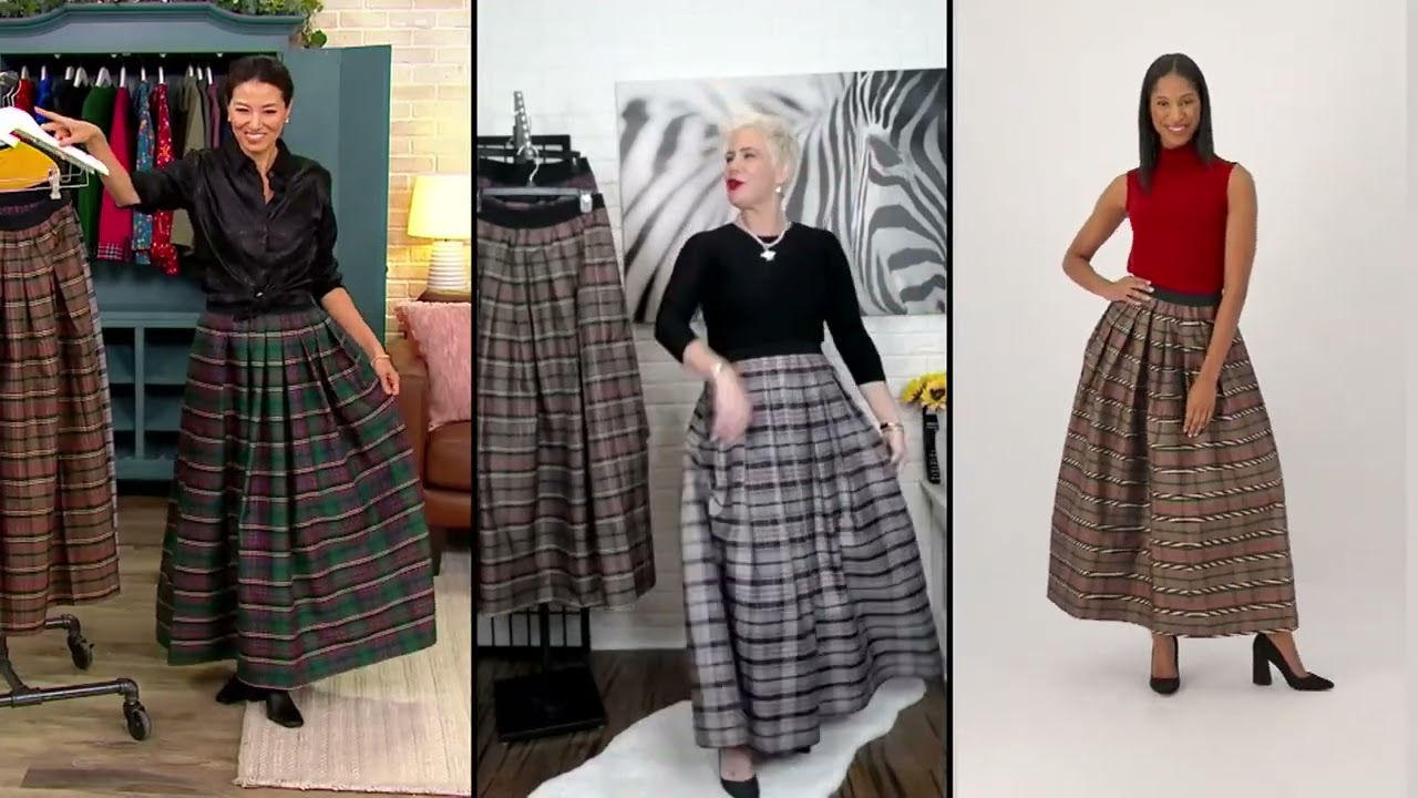 Joan Rivers Tartan Plaid Taffeta Maxi Skirt on QVC