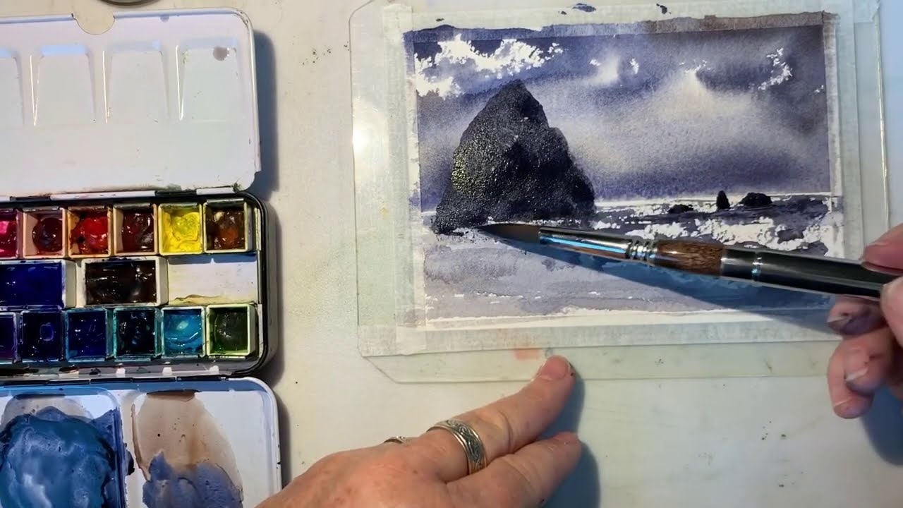Watercolor Postcard Paint-Along: Rocky Beach with Stormy Sky