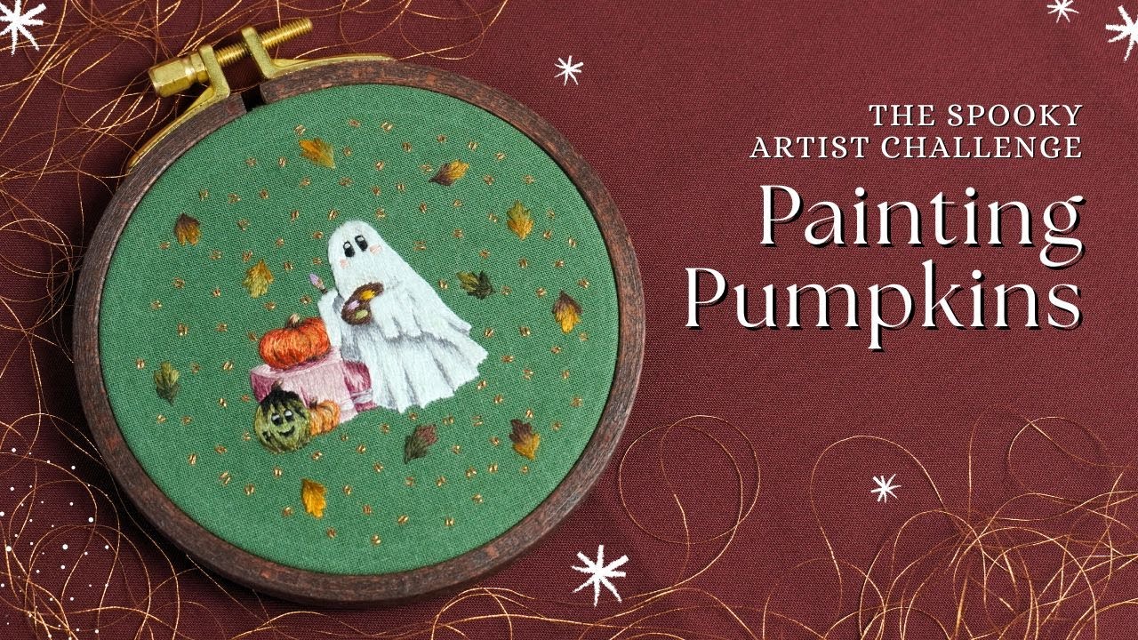 Painting pumpkins with the cutest little ghost | Cosy autumn embroidery