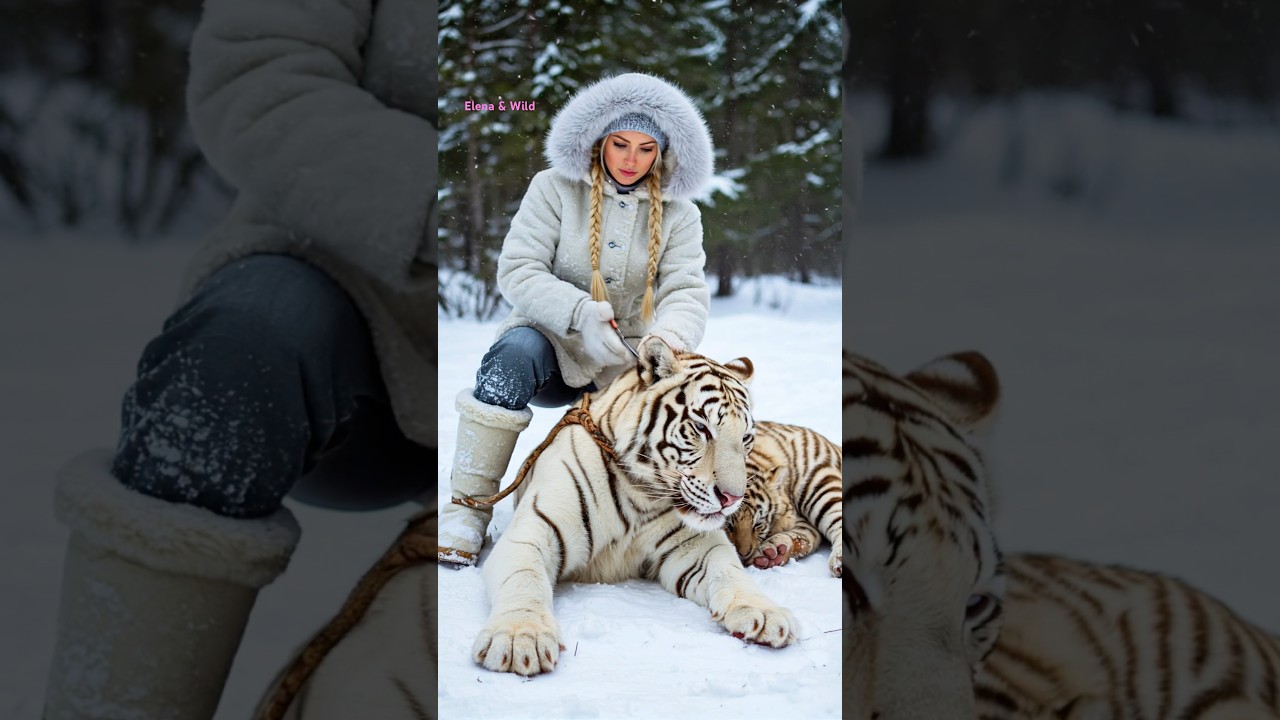 Tiny Snow Tiger Cub Saves His Wounded Mother  #tiger #rescue #humanity