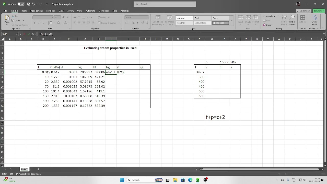 Steam Tables in Excel