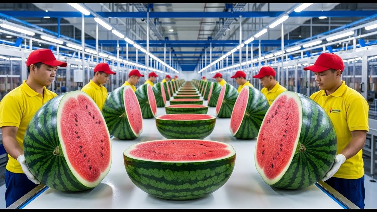 FULL PROCESS 🍉 Inside a Modern Watermelon Processing Plant — From Whole Melons to Sweet Red Juice