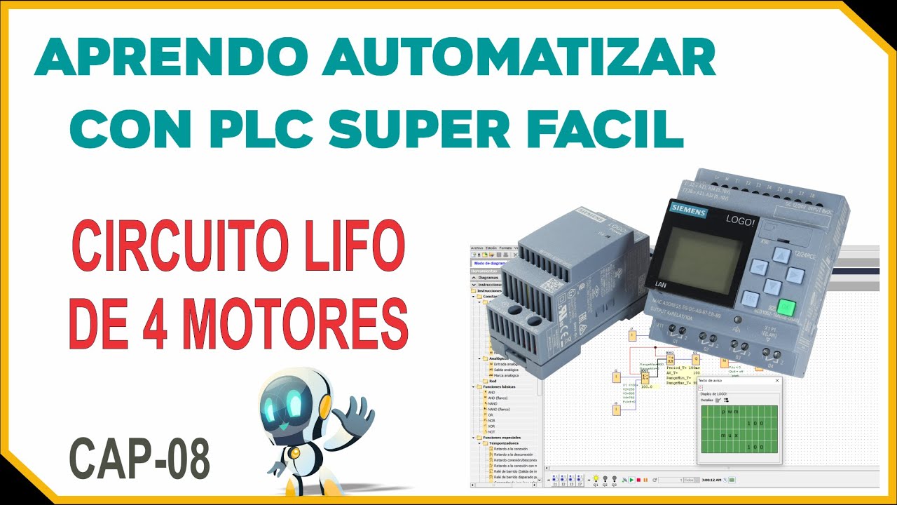 ARRANQUE SECUENCIAL DE 4 MOTORES │Programación básica con PLC Logo8 SIEMENS ✅