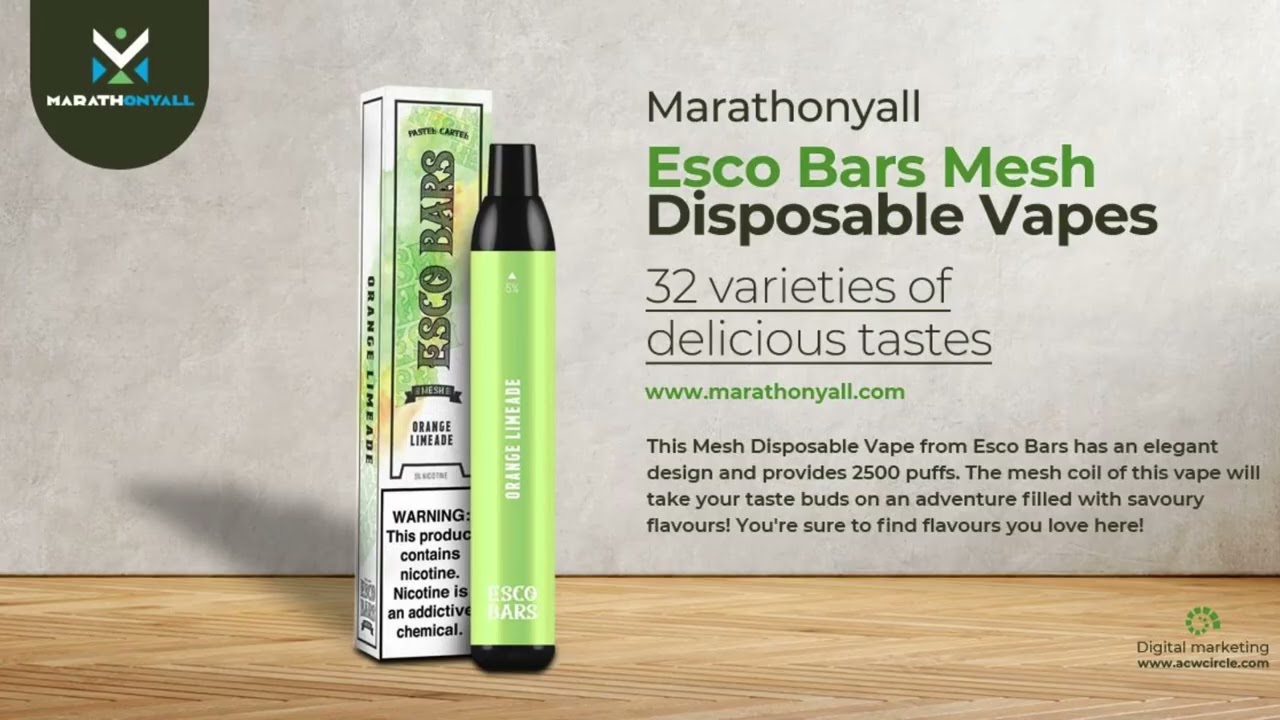Marathonyall esco bars mesh disposable vapes 32 varities of delicious tastes