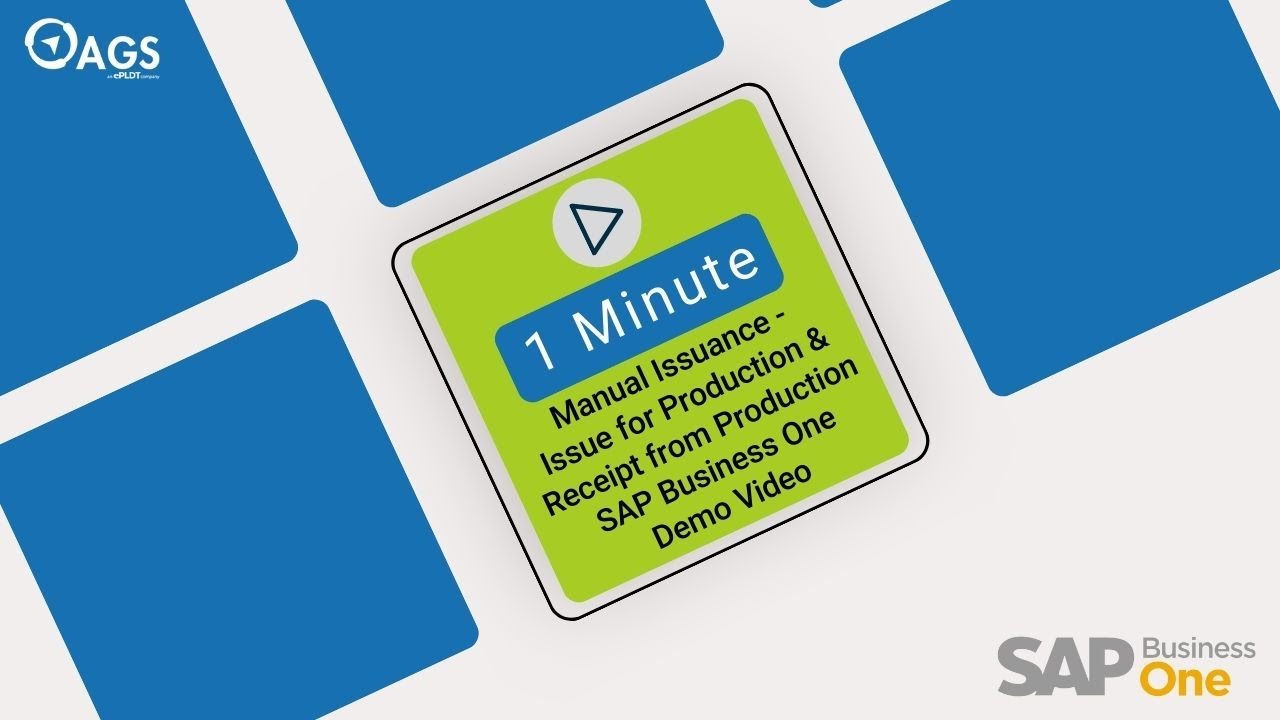 1 Minute Manual Issuance - Issue for Production and Receipt from Production SAP Business One Demo