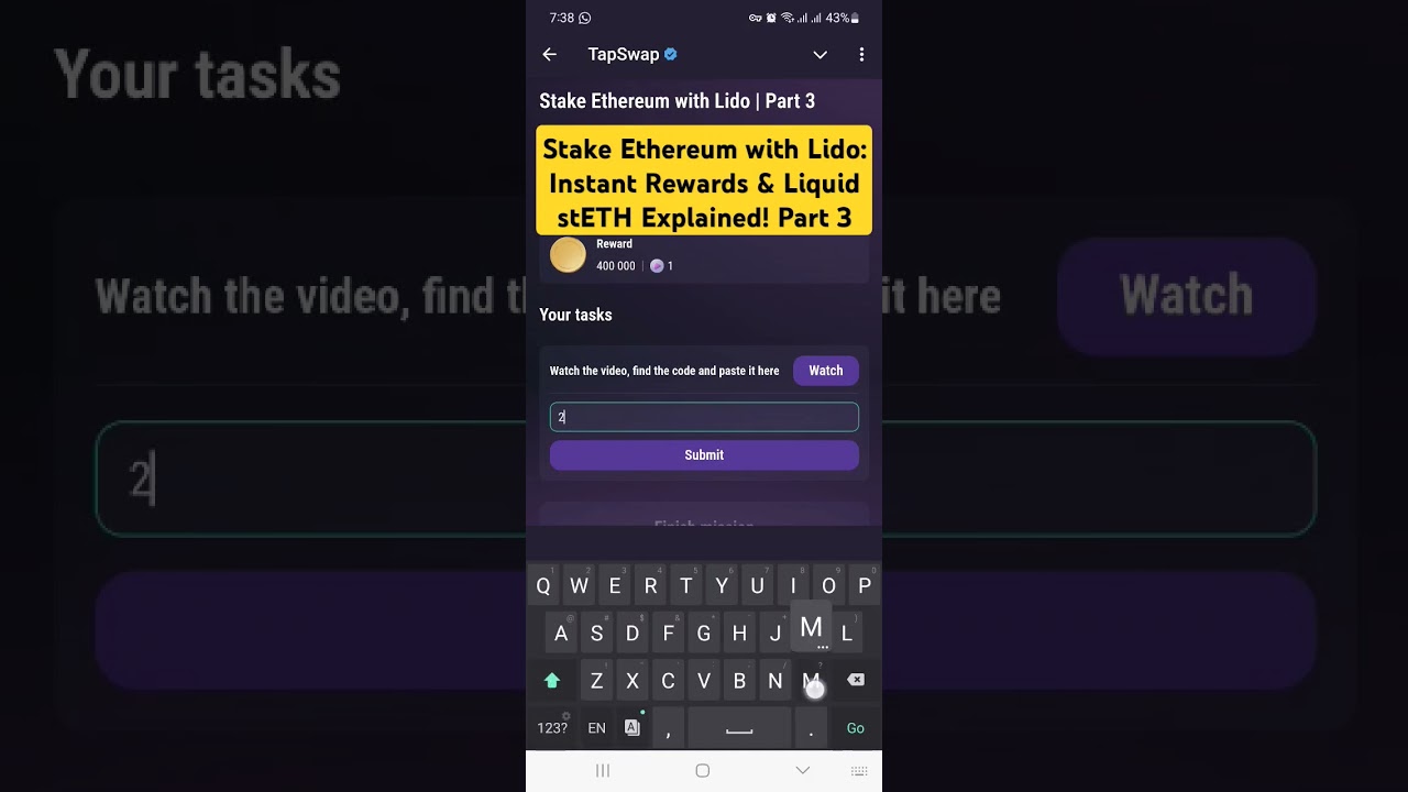 Stake Ethereum with Lido: Instant Rewards & Liquid stETH Explained! Part 3 | Tapswap Video 