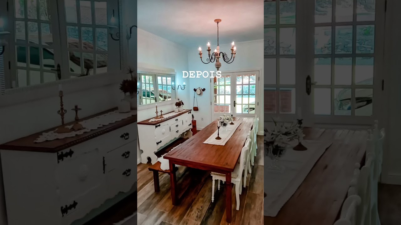 Antes e Depois da minha Sala de jantar Farmhouse - casa de campo r&uacute;stica
