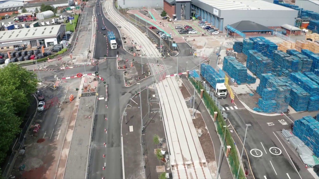 Trafford Park Line drone footage August 2019