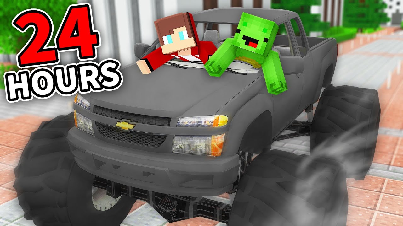 JJ and Mikey Survive for 24 HOURS in TRUCK - Maizen Minecraft Challenge