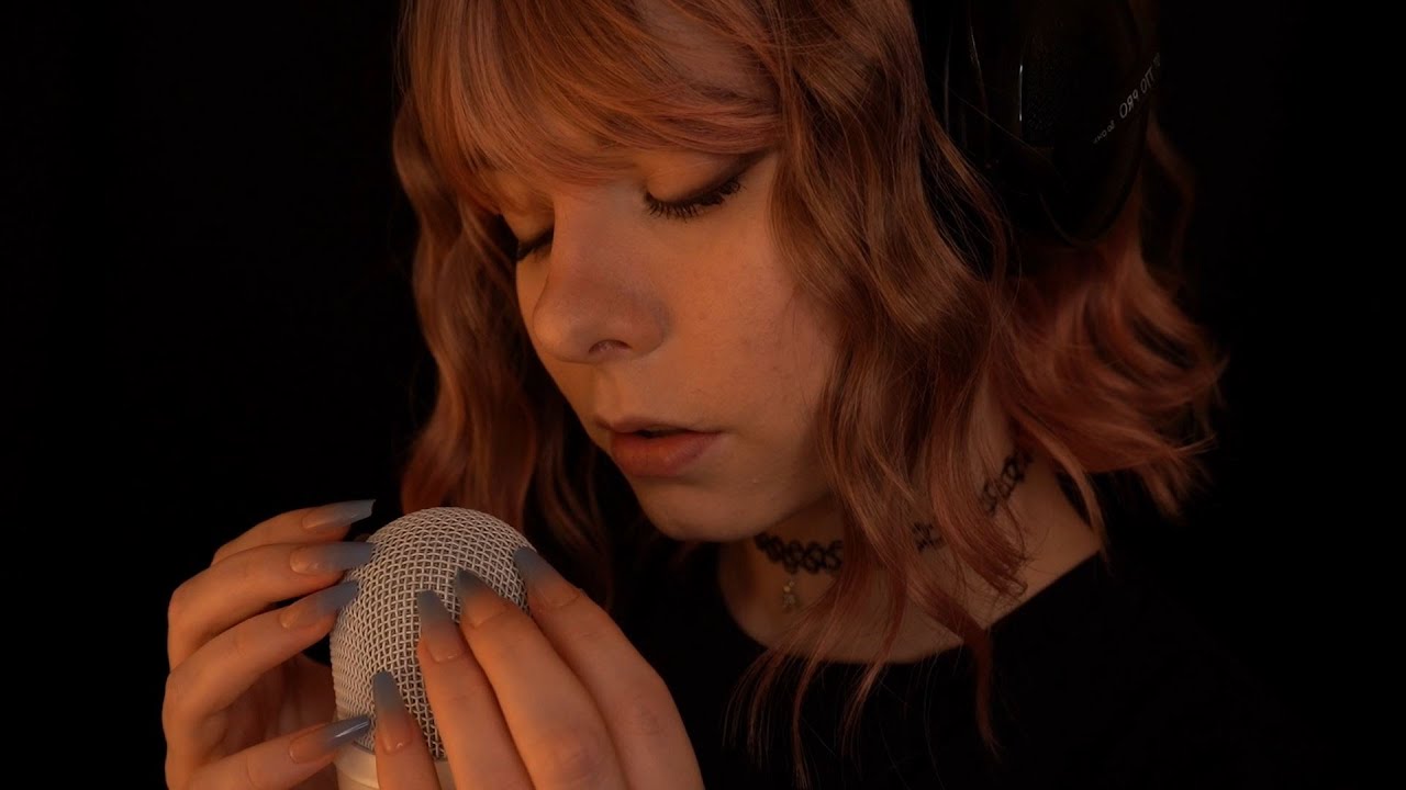 ASMR | subtle mouth sounds & slow mic scratching with no cover - breathing, rain, blue yeti