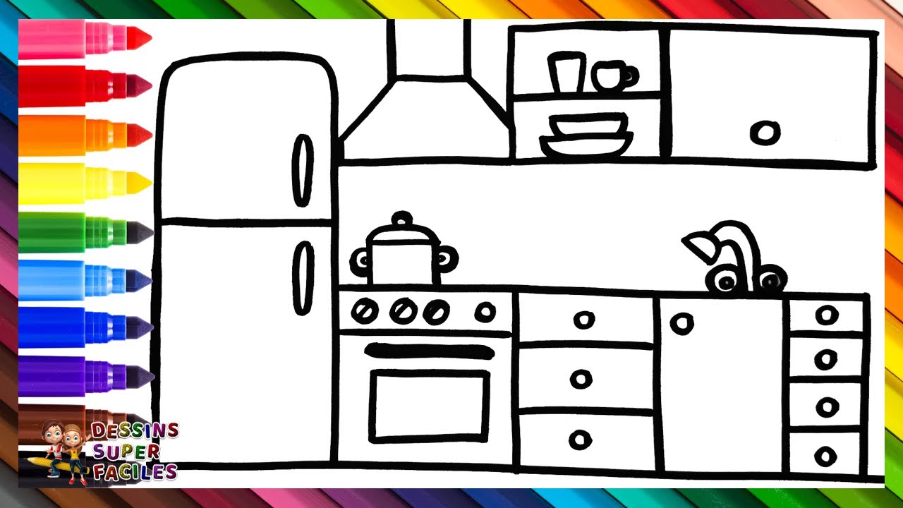 Dessiner et Colorier une Cuisine 🏠👨&zwj;🍳🍳🥘🍗🌈 Dessins pour Enfants