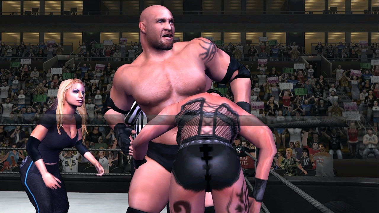 Goldberg vs. Trish & Rhea | No Mercy | Handicap | Intergender | WWE SD! Here Comes the Pain