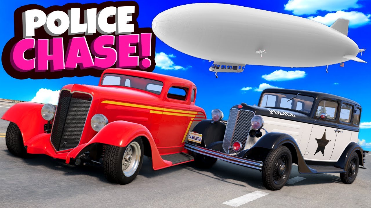 Using the NEW Car To Escape The Police and a Airship in BeamNG Drive!