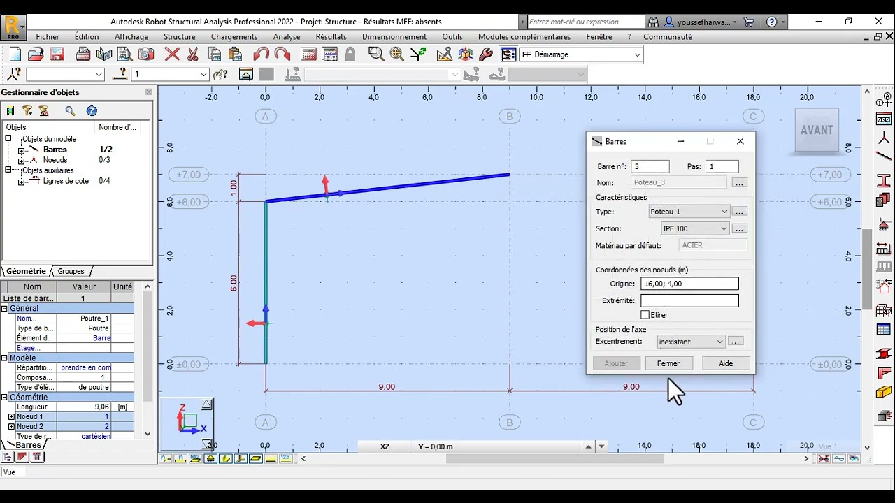 Formation dessin portique et paramétrage des profilés Robot Structural Analysis RSA.