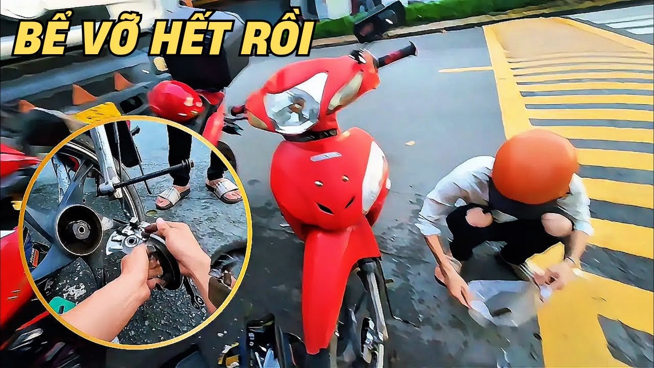 Xe đang chạy bất ngờ bị bể phanh thắng trước dừng đột ngột thương em trai gi&uacute;p em sửa lại xe