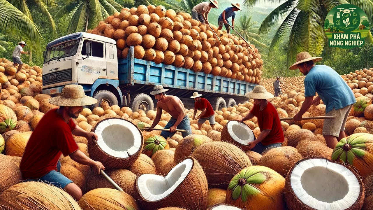 Hàng Tỷ Quả Dừa Được Thu Hoạch Và Chế Biến Như Thế Nào?  Cảnh Tượng Khiến Ai Cũng Sững Sờ!
