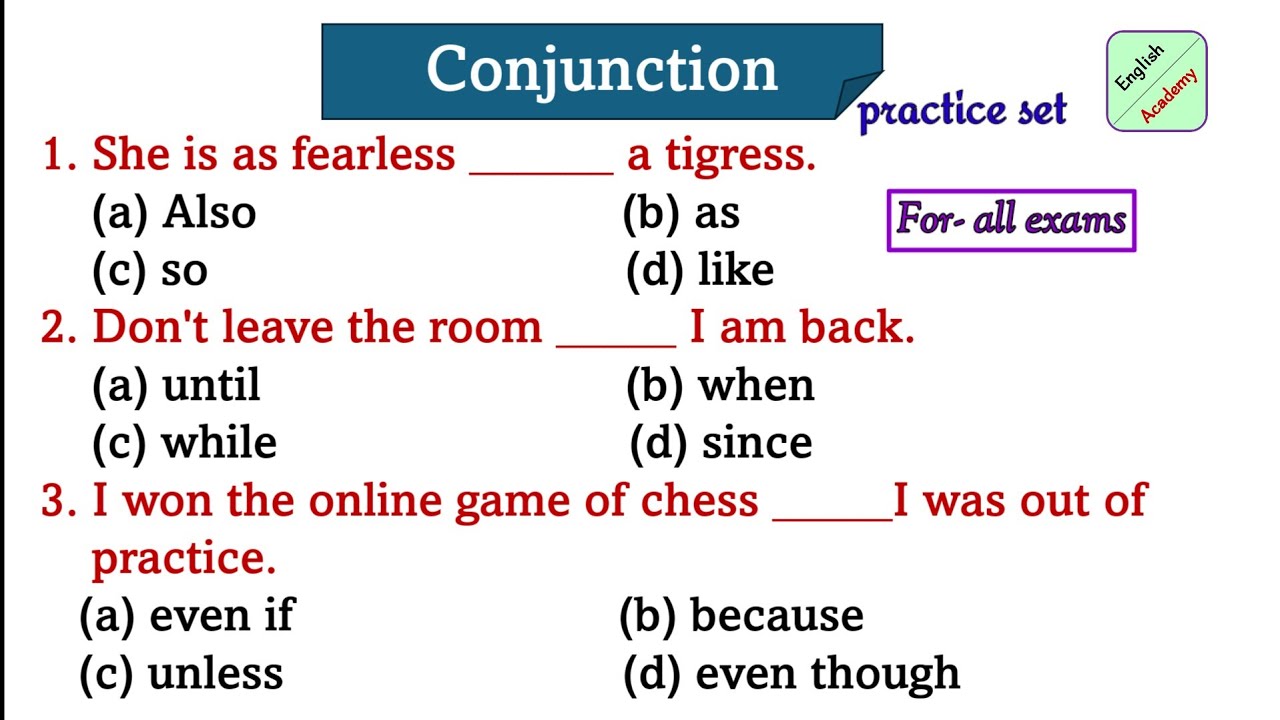 conjunction practice set (3) for All exams #board& competitive  #englishacademybydeepakkr