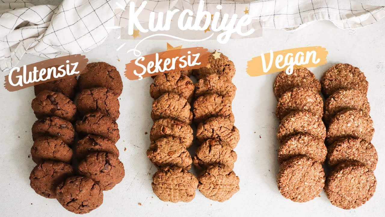 3 Çeşit Vegan Kurabiye 🍪 /  Fıstık Ezmeli,yulaflı, Çikolatalı,glütensiz ve Tahinli, Üzümlü