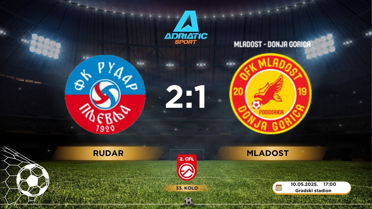2. CFL | FK Rudar 2:1 OFK Mladost DG | 33. kolo | 10.05.2025. | IZVJEŠTAJ