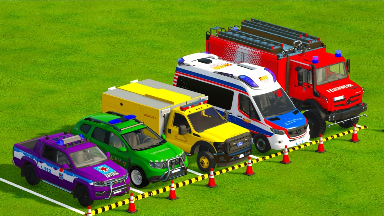 DACIA, AUDI, VOLKSWAGEN POLICE CARS & DEUTZ FAHR TRACTOR TRANSPORTING WITH MAN TRUCKS ! - FS22