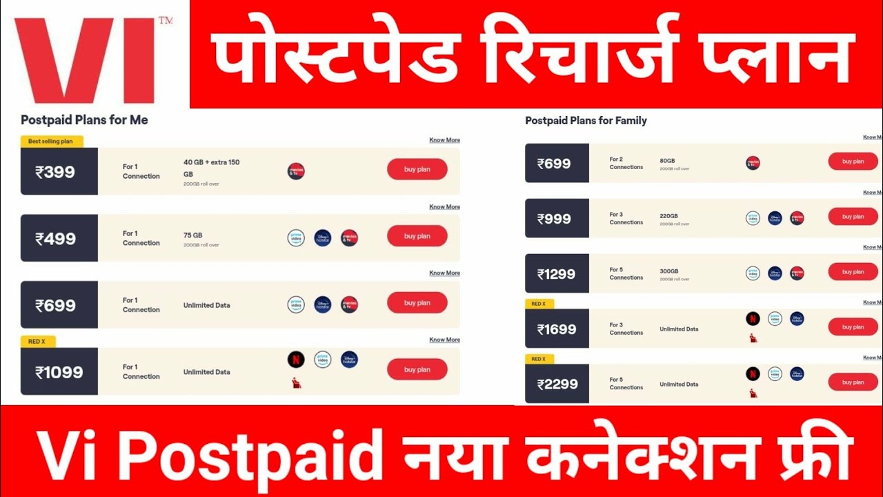 Vi Postpaid Plans | #Vi 399, 499, 699 1099 Postpaid Plan Details | Vi Family Plan | Vi Plans & Pack