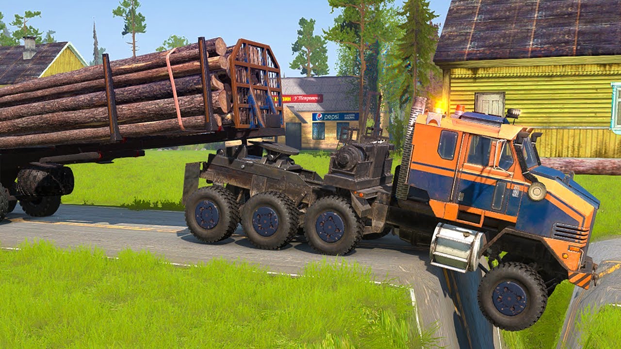 Spintires Mudrunner Truck vs Extreme Broken Road with Speed Bumps | Game Daily Hyper Truck