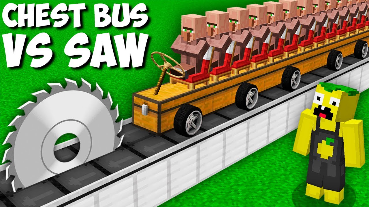 What if i SAWED THIS CHEST BUS WITH 1000 VILLAGERS in Minecraft ! SUPER TRAP FOR 1000 VILLAGERS !