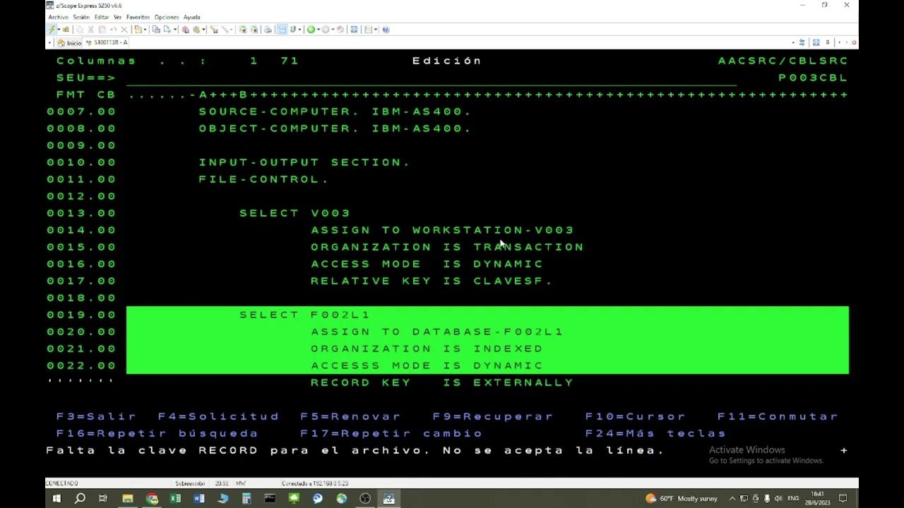 Programa en un AS/400 en Cobol de consulta - Parte 1