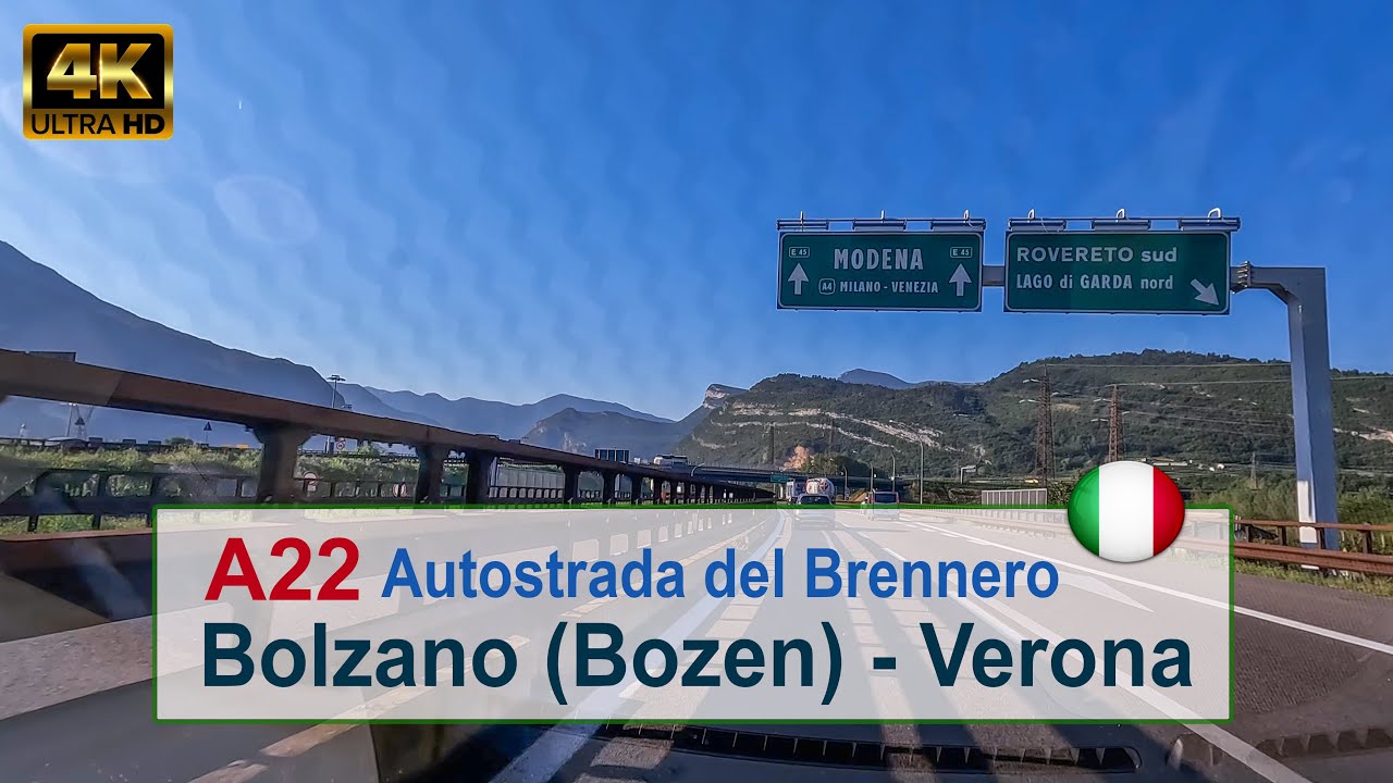 🇮🇹 A22 Autostrada del Brennero - driving between Bolzano (Bozen) and Verona in Italy