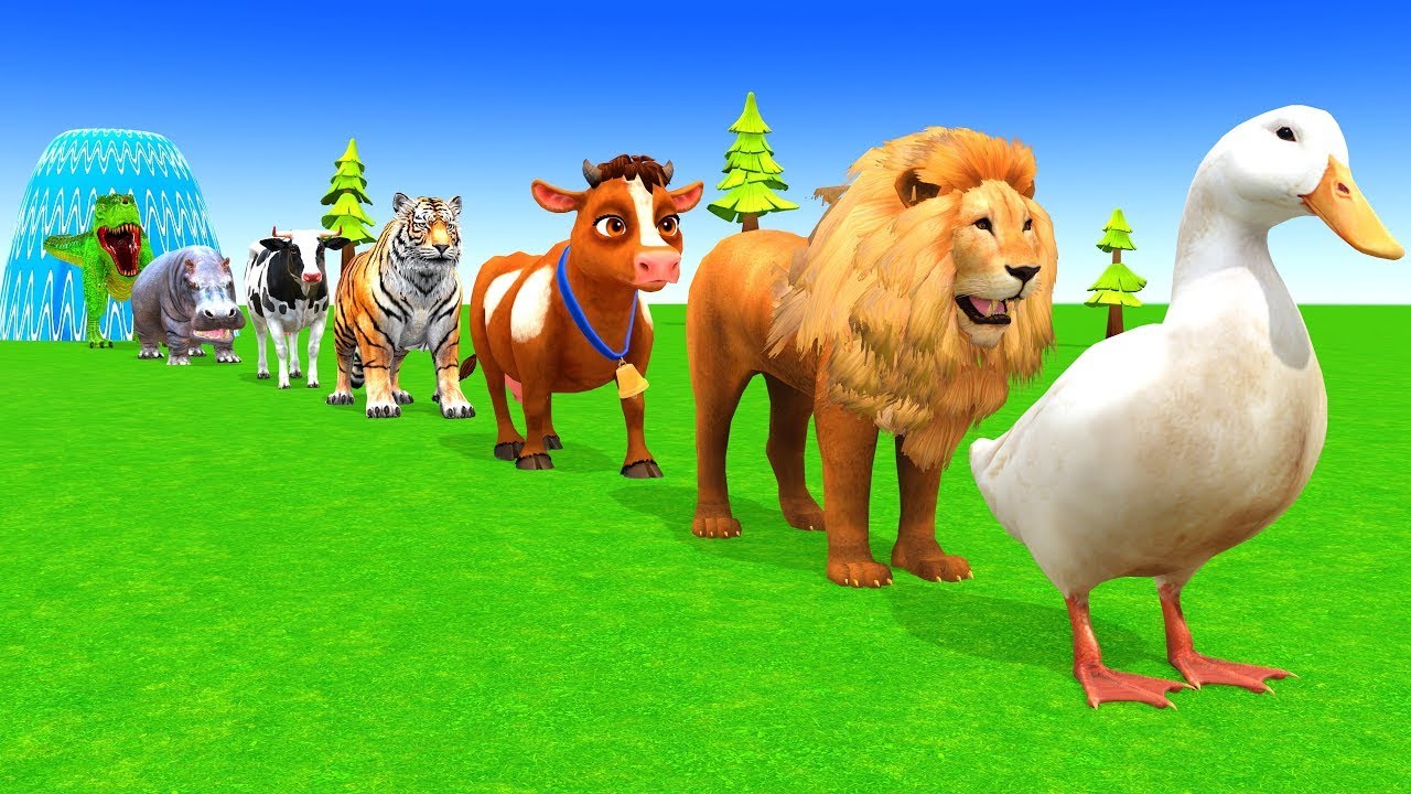Long Slide Game with Cow Elephant Gorilla Hippopotamus Tiger 3d Animal Game Funny 3d Animals